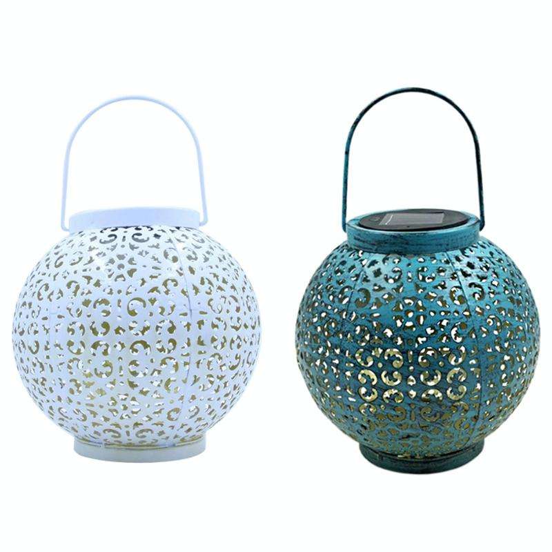Outdoor Garden Decoration LED Solar Wrought Iron Hollow Ball Shape Portable Lamp(Blue)