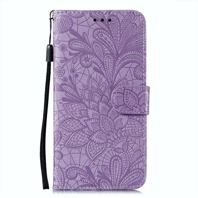 For Xiaomi Redmi 12C Lace Flower Embossing Flip Leather Phone Case(Purple)