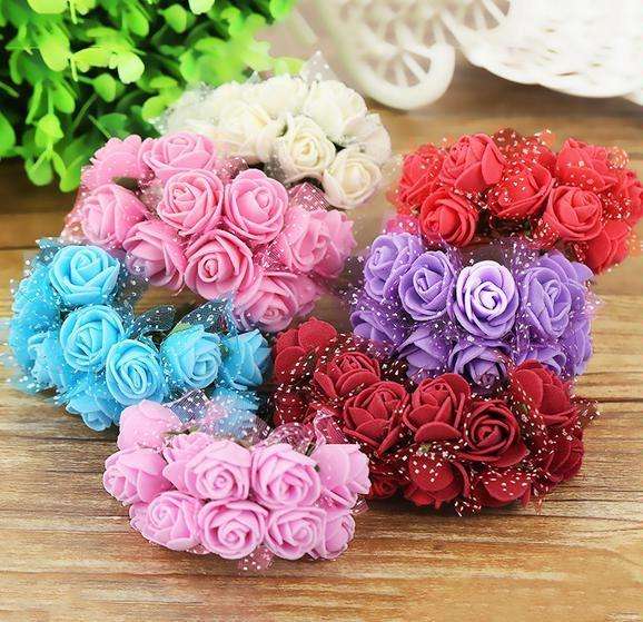 DIY Mini Foam Rose Artificial Flower Bouquet Multicolor Rose Wedding Flower Decoration Scrapbooki...