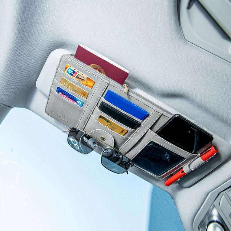 Car Sun Visor Storage Glasses Card Holder Mobile Phone Storage Bag(Zipper Gray)