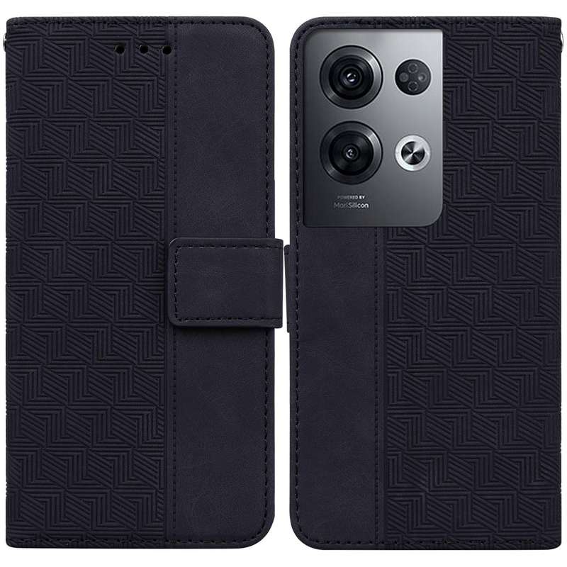 For OPPO Reno8 Pro Geometric Embossed Flip Leather Phone Case(Black)