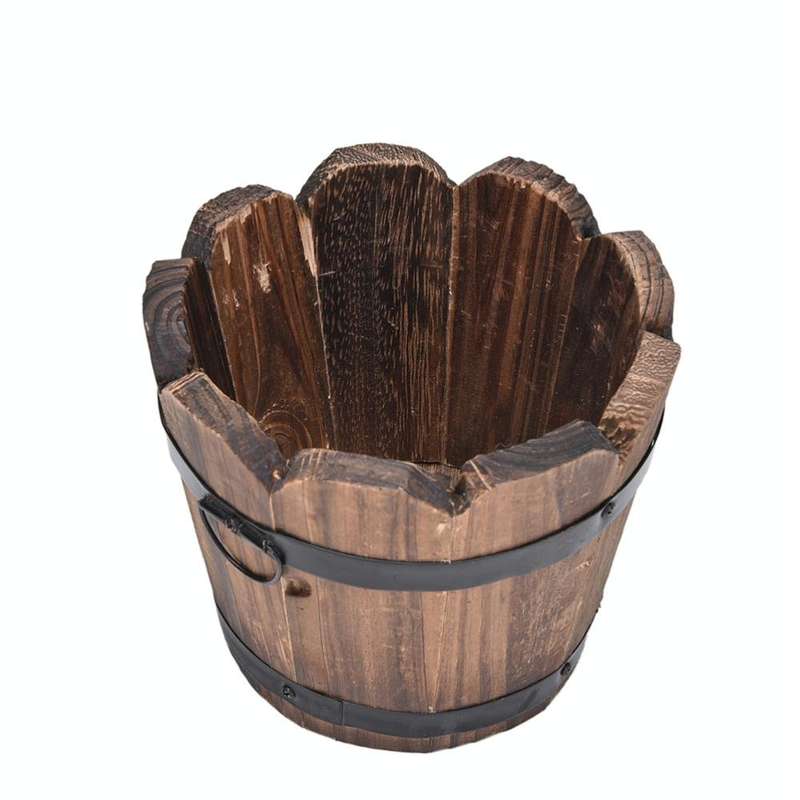 Balcony Vegetable Succulent Carbonized Wood Flower Pot Retro Small Wooden Bucket Home Decoration,...