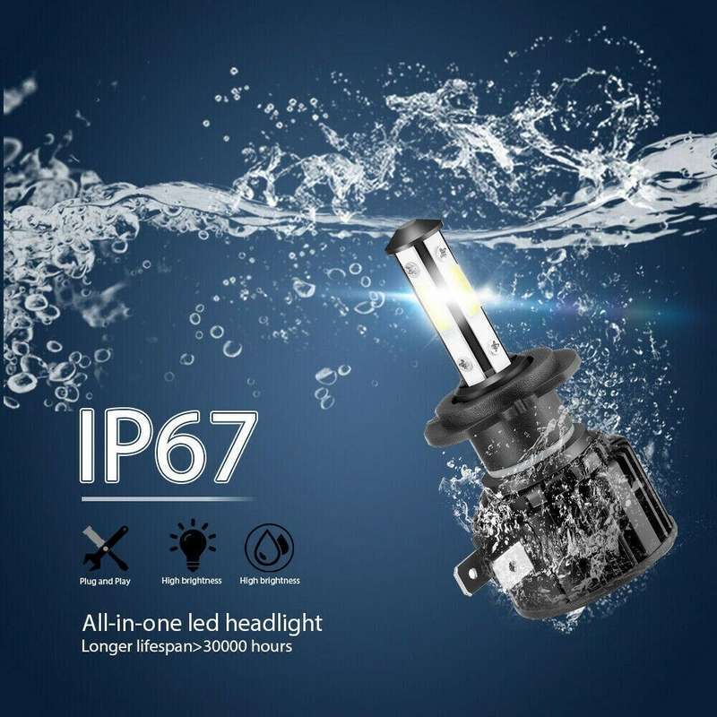 F8 H7 2 PCS 22W 3000LM 6000K Four Side DOB LED Headlight Fog Light Bulbs High Beam Conversion Kit...