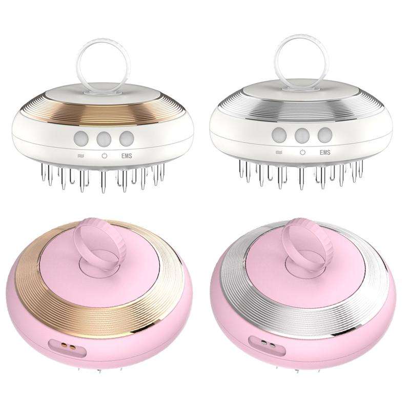 Scalp Medicine Apparatus Hair Growth Fluid Introducer Head Massager(Pink Gold)