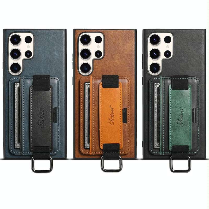 For Samsung Galaxy S23 Ultra 5G Suteni H13 Card Wallet Wrist Strap Holder PU Phone Case(Blue)