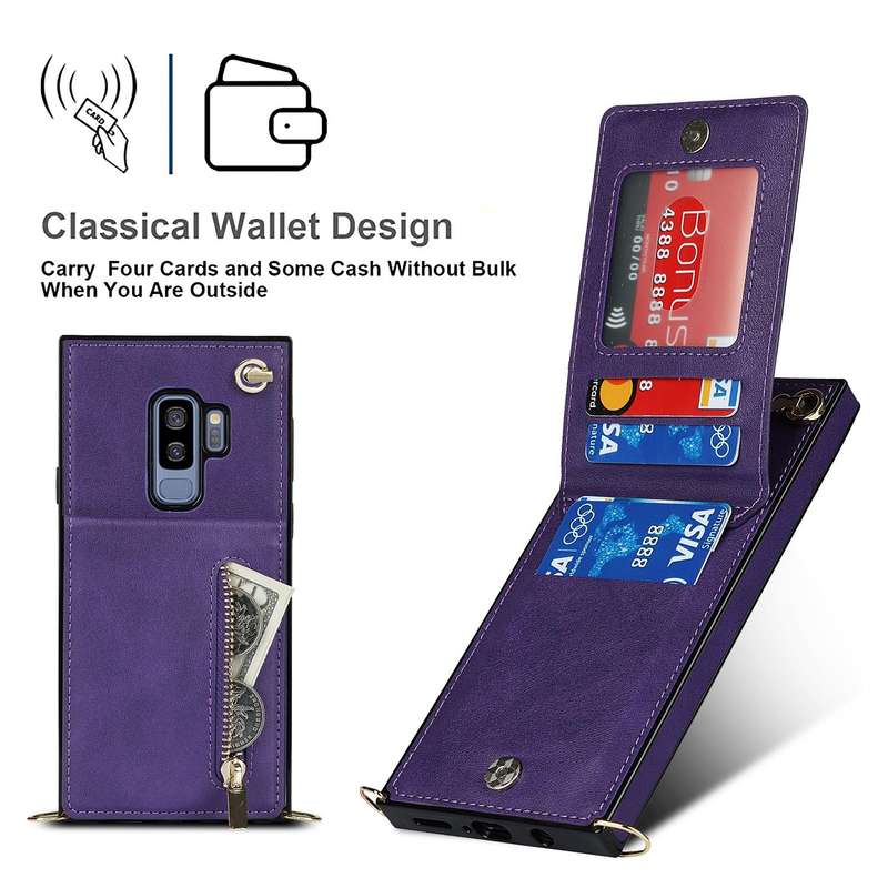For Samsung Galaxy S9 Plus Cross-body Zipper Square TPU+PU Back Cover Case with Holder & Card Slo...