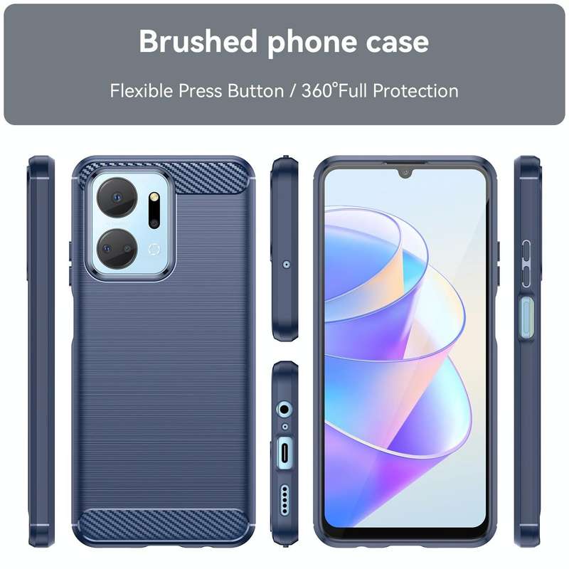 For Honor X7a Brushed Texture Carbon Fiber TPU Phone Case(Blue)