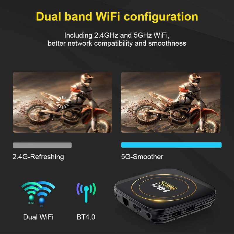 HK1 RBOX-H8S 4K Ultra HD Android 12.0 Smart TV Box with Remote Control, Allwinner H618 Quad-Core,...