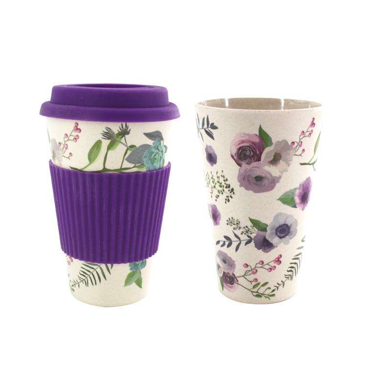400ML Reusable Bamboo Fibre Coffee Cups Silicone Eco Friendly Travel Coffee Mugs(Purple)