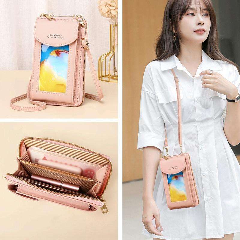 JLF012 Touch Screen Mobile Phone Bag Women Messenger Shoulder Bag(Brown)