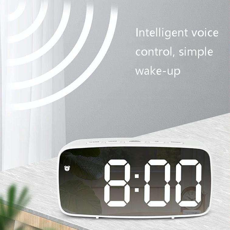 Mirror Bedside Alarm Clock Battery Plug-In Dual-Purpose LED Clock, Colour: Arc-shaped Black Shell...
