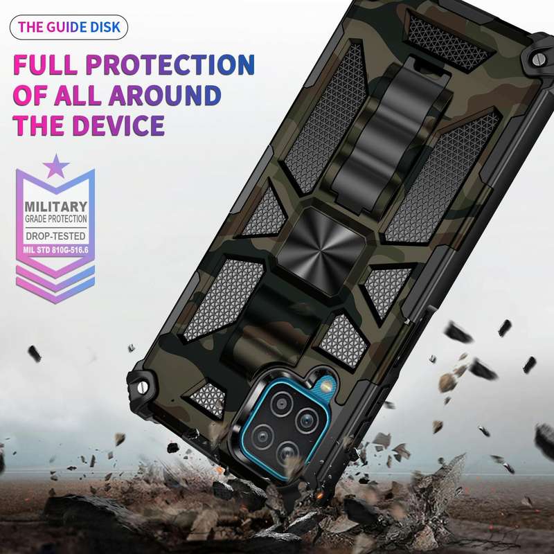 For Samsung Galaxy A12 Camouflage Armor Shockproof TPU + PC Magnetic Protective Case with Holder(...