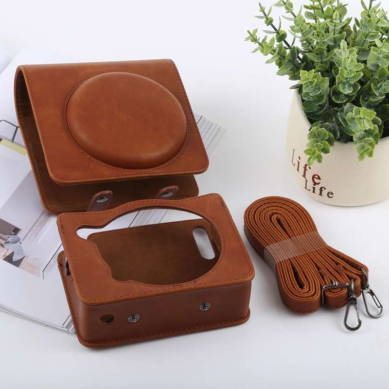 Retro Style Full Body Camera PU Leather Case Bag with Strap for FUJIFILM instax SQUARE SQ6 (Brown)