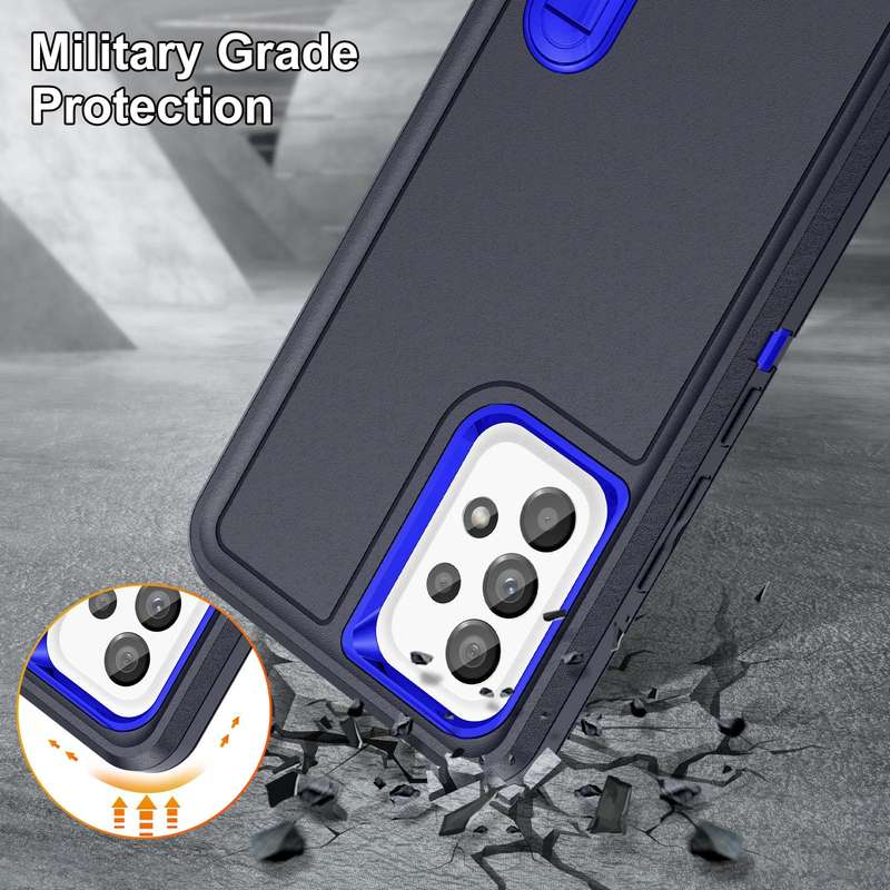 For Samsung Galaxy A53 3 in 1 Rugged Holder Phone Case(Dark Blue+Sapphire Blue)