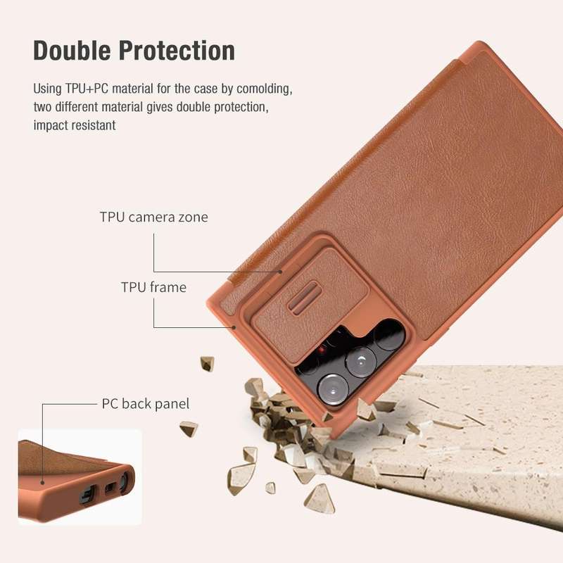 For Samsung Galaxy S22 Ultra 5G NILLKIN QIN Series Pro Sliding Camera Cover Design Leather Phone ...
