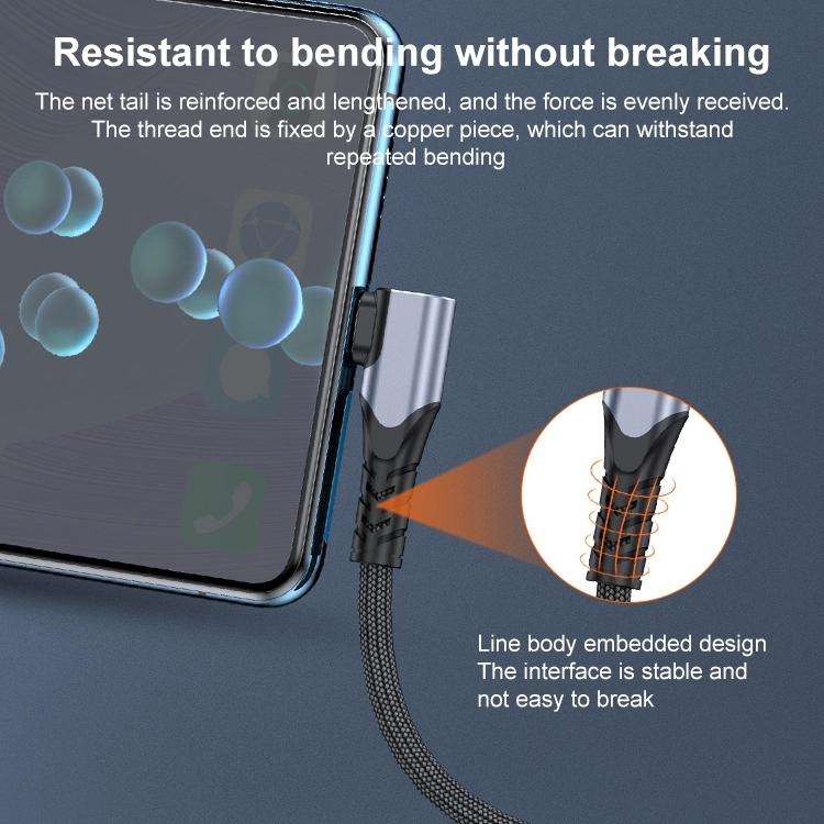 6A 66W USB to USB-C / Type-C Elbow Mobile Phone Game Fast Data Cable, Length:2m(Black)