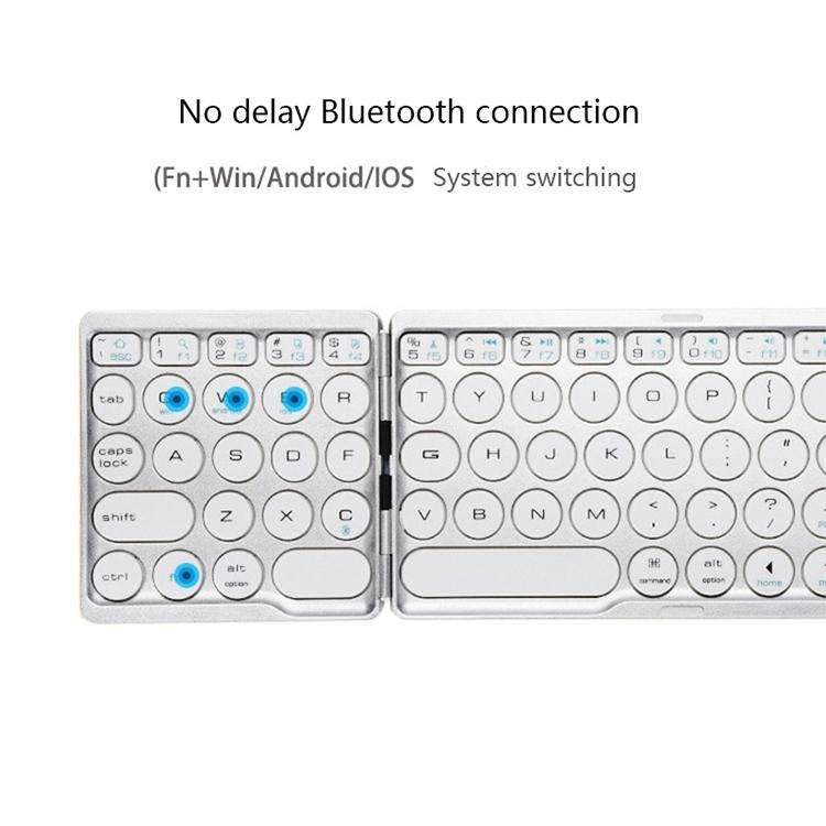 B052 Universal Round Keycap Mini Three-fold Bluetooth Wireless Keyboard with Touchpad (Silver)
