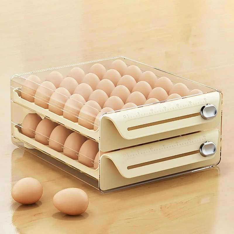 Extra Large Double Layer 60 Grid Cream Color Egg Storage Box PET Transparent Multi-Specification ...