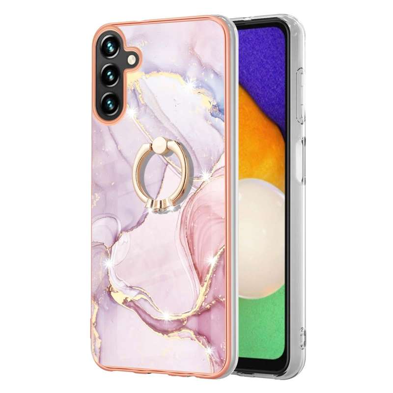 For Samsung Galaxy A54 5G Electroplating Marble IMD TPU Phone Case with Ring Holder(Rose Gold 005)