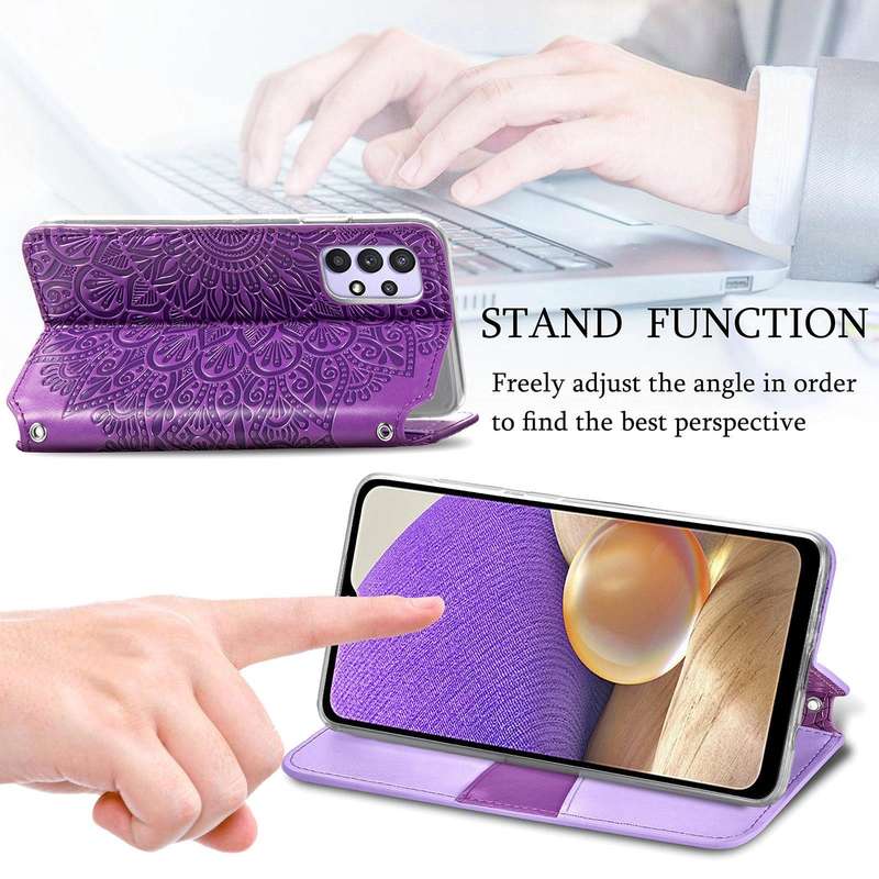For Samsung Galaxy A32 5G Blooming Mandala Embossed Pattern Magnetic Horizontal Flip Leather Case...