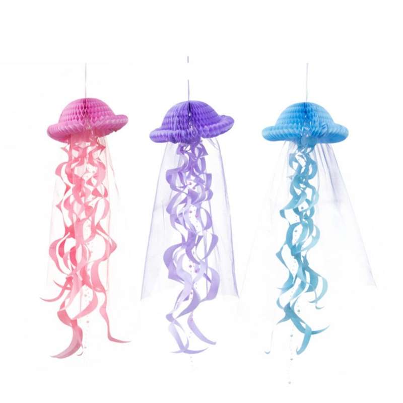 Honeycomb Jellyfish Pastel Mermaid Party Birthday Party Decorations Hanging(Blue)