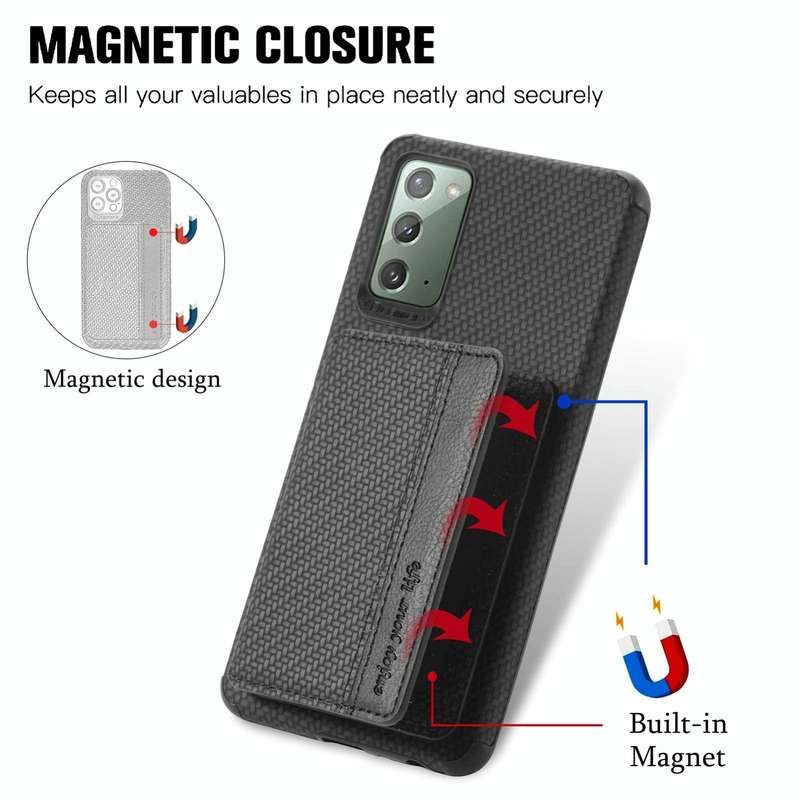 For Samsung Galaxy A10S Carbon Fiber Magnetic Card Bag TPU+PU Shockproof Back Cover Case with Hol...