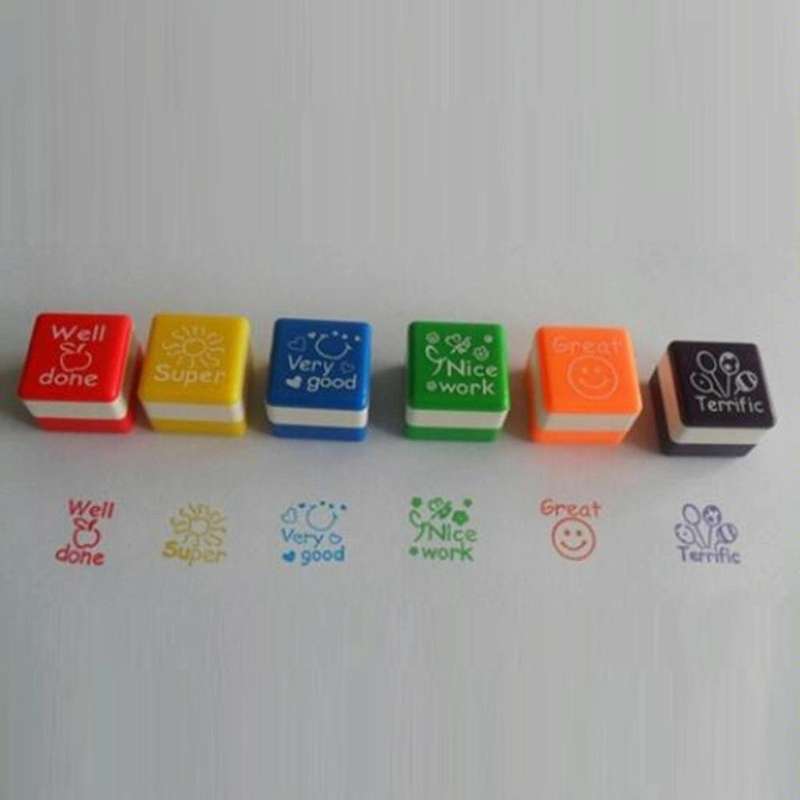 24 PCS / Box Teacher Comments Cartoon Plastic Square Stamps Colorful Pattern Children Toy Stamps