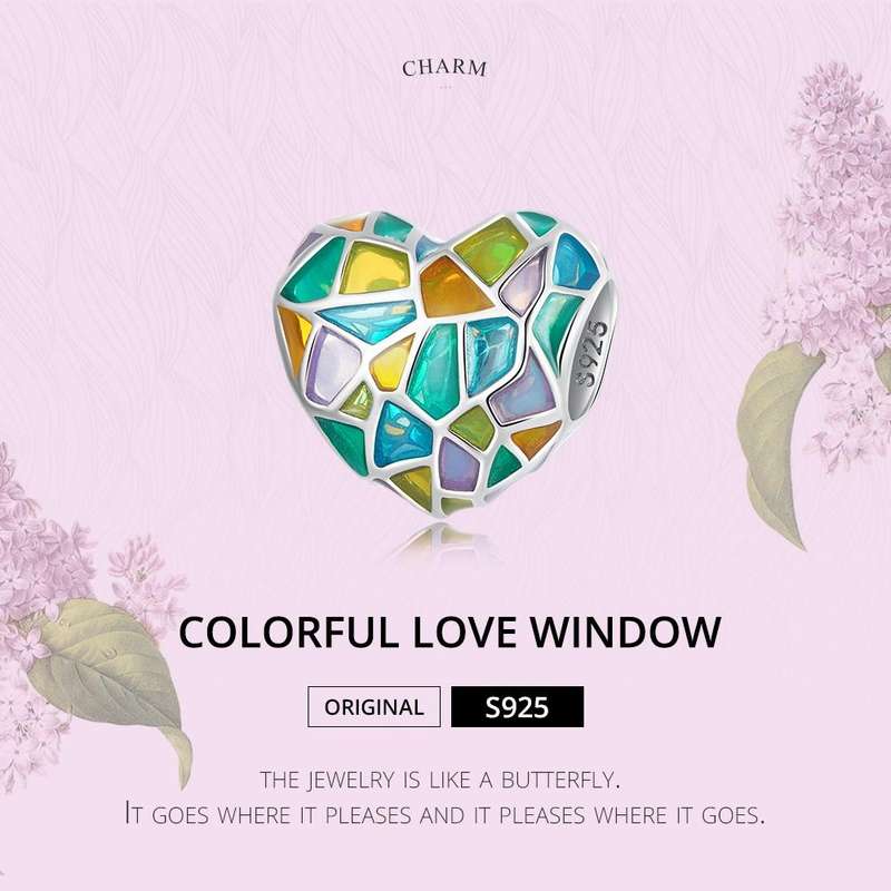 S925 Sterling Silver Heart Colorful Window Beads DIY Bracelet Necklace Accessories