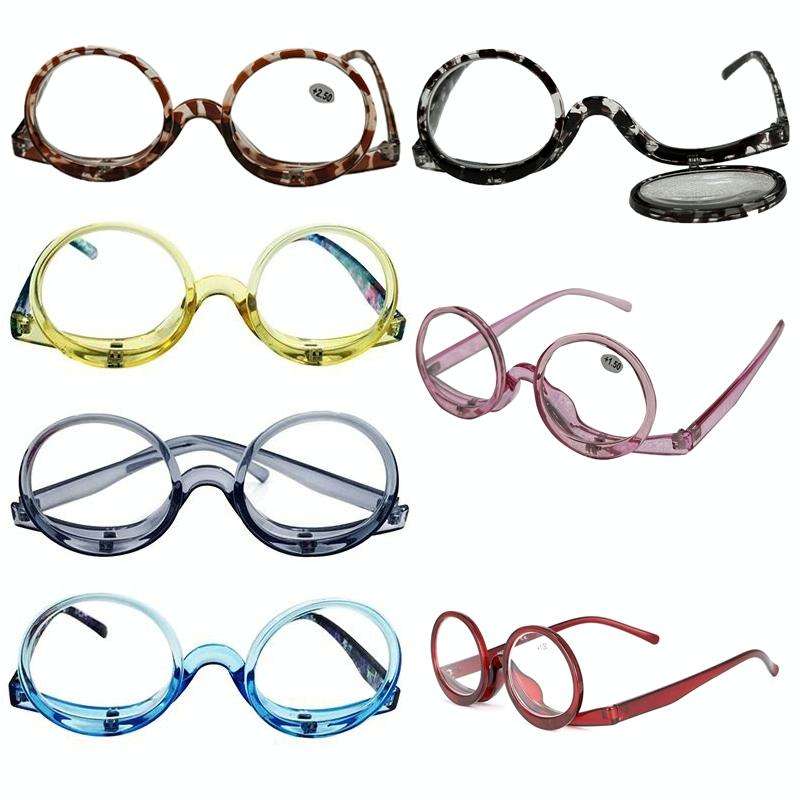Makeup Magnifying Glass Presbyopic Glasses Flip Swivel Reading Glasses, Degree: +300(Wine Red)