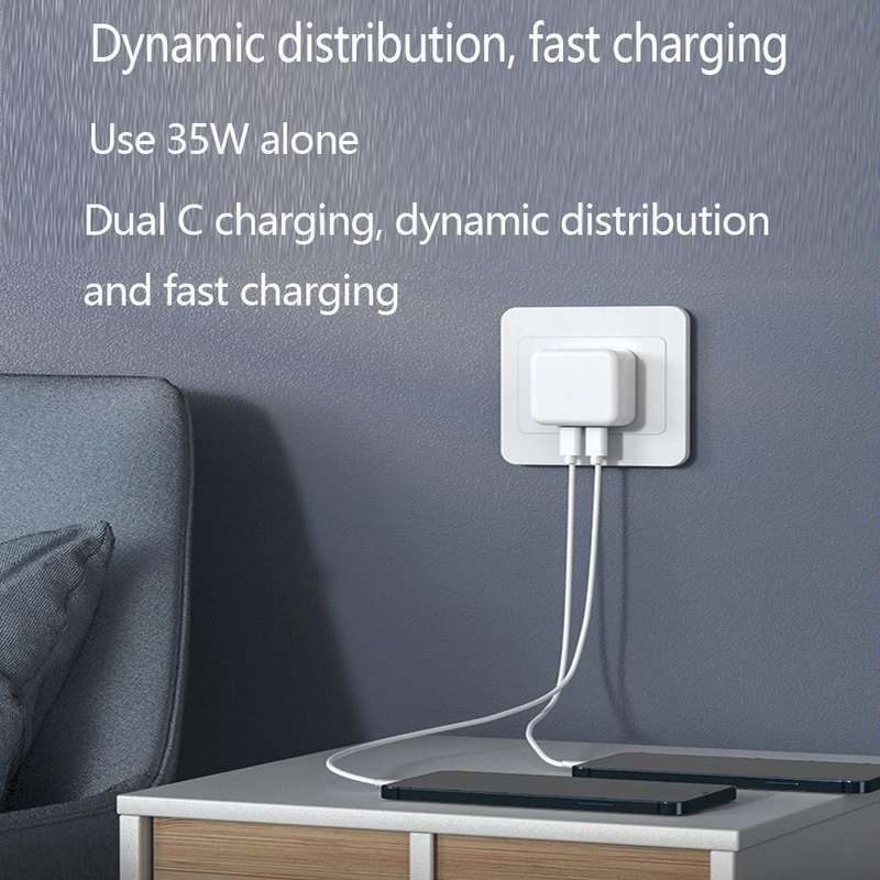 PD 35W Dual USB-C / Type-C Ports Charger with 1.5m Type-C to 8 Pin Data Cable, EU Plug