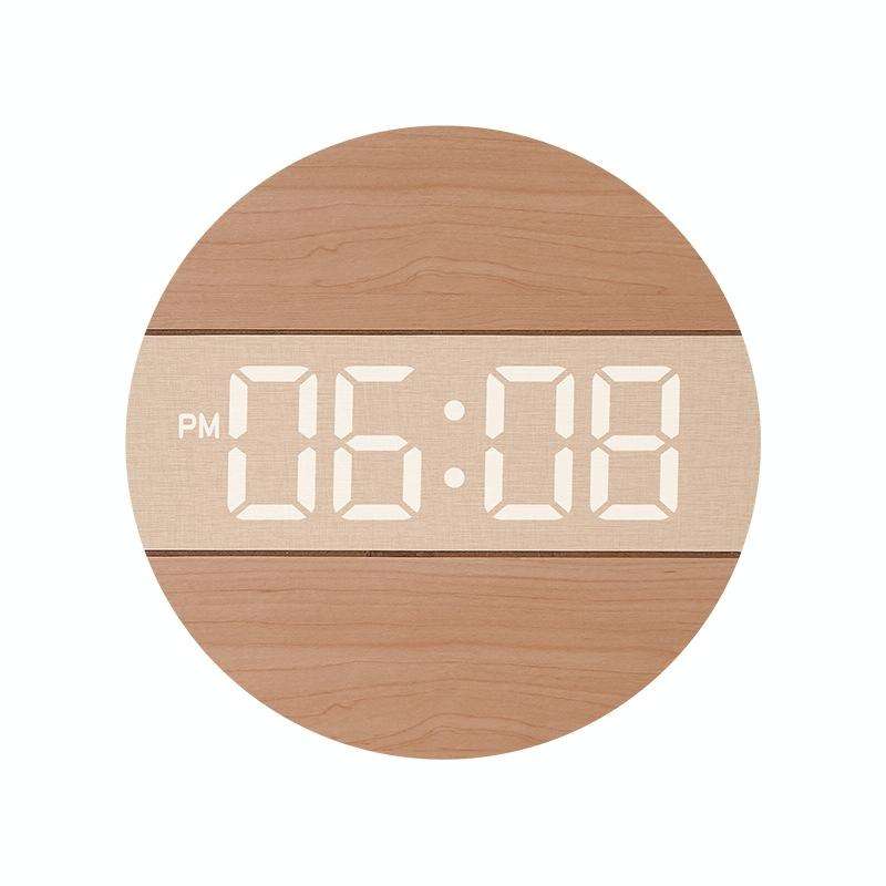 G218B Wooden Living Room Digital Display Clock Home Decoration Wall Clock(Khaki)