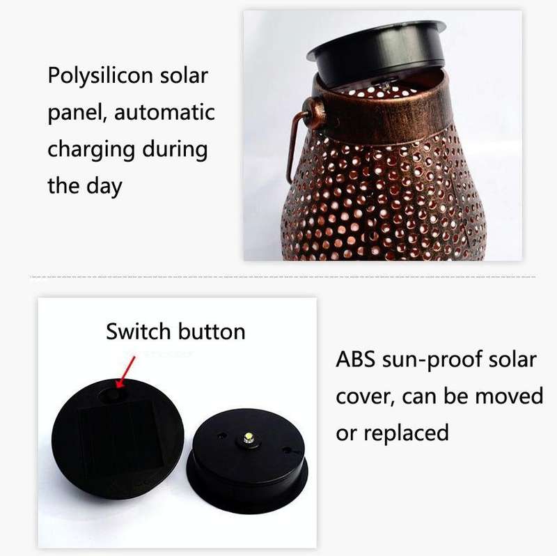 Outdoor Solar Wrought Iron Lantern Garden Decoration Light LED Pendant Lamp