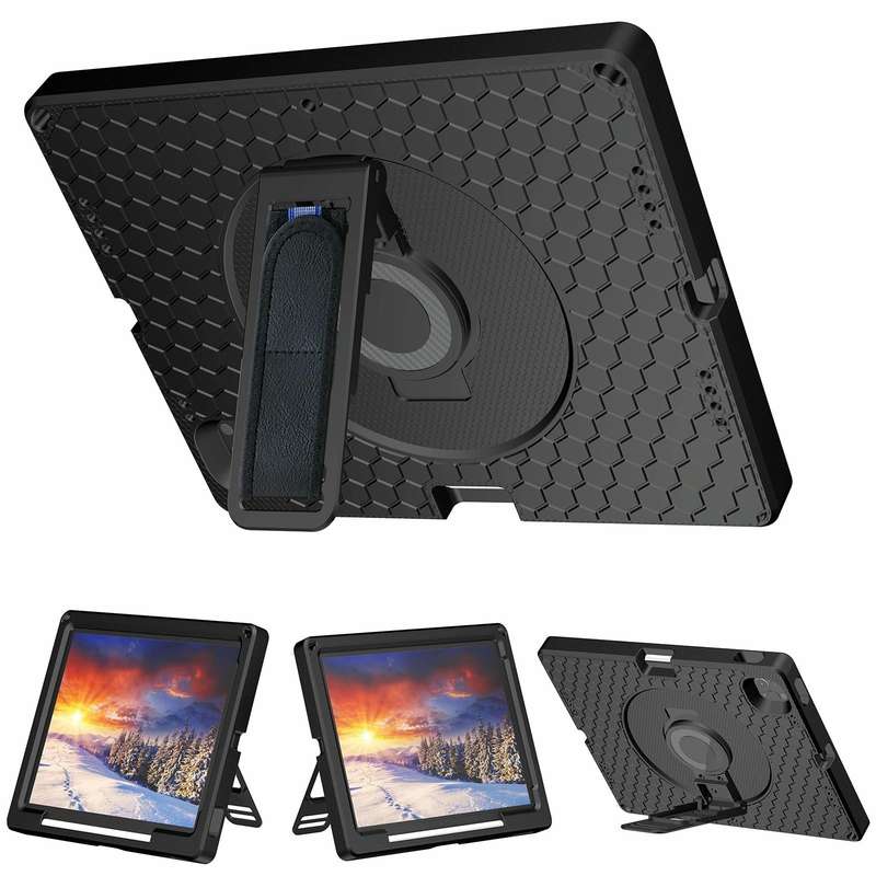For iPad Pro 12.9 inch 2019 / 2021 / 2022 360 Rotation Stand EVA Hard PC Tablet Case with Strap(B...