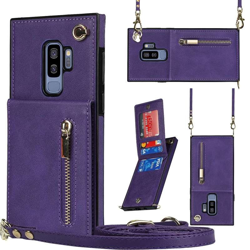 For Samsung Galaxy S9 Plus Cross-body Zipper Square TPU+PU Back Cover Case with Holder & Card Slo...