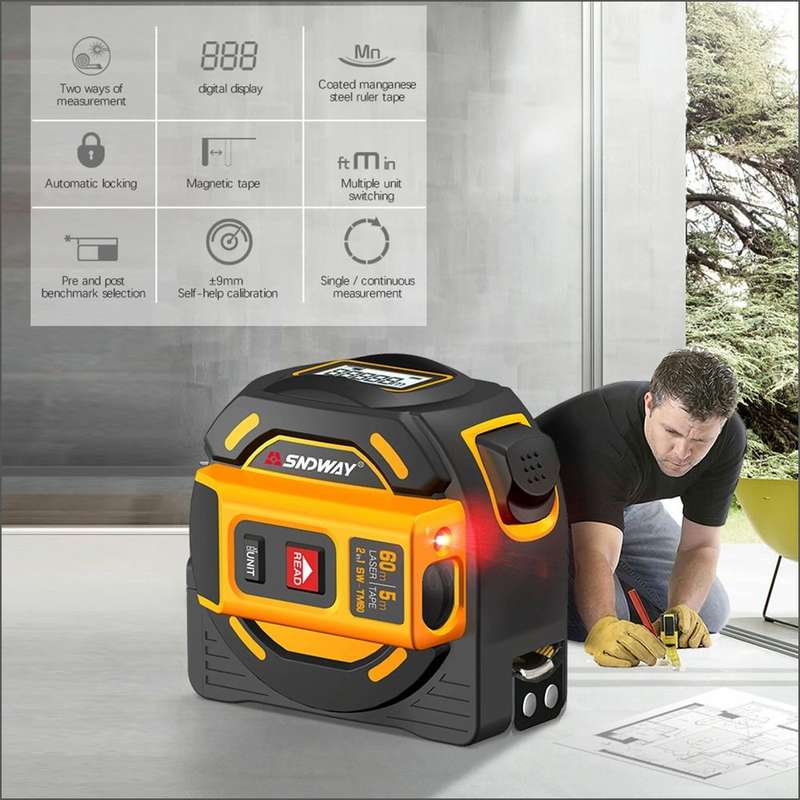 SNDWAY SW-TM40 40m Digital Range Finder Laser Distance Meter Tape Multi-function Self-Locking Han...