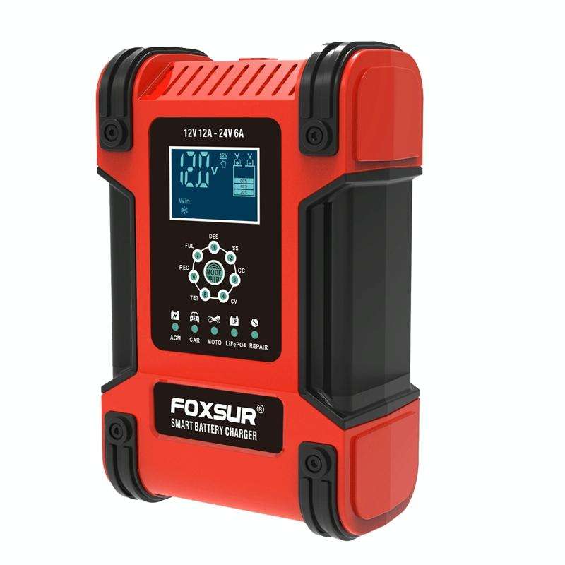 FOXSUR 12A / 12V / 24V Car / Motorcycle 7-stage Lead-acid Battery AGM Charger, Plug Type:US Plug(...