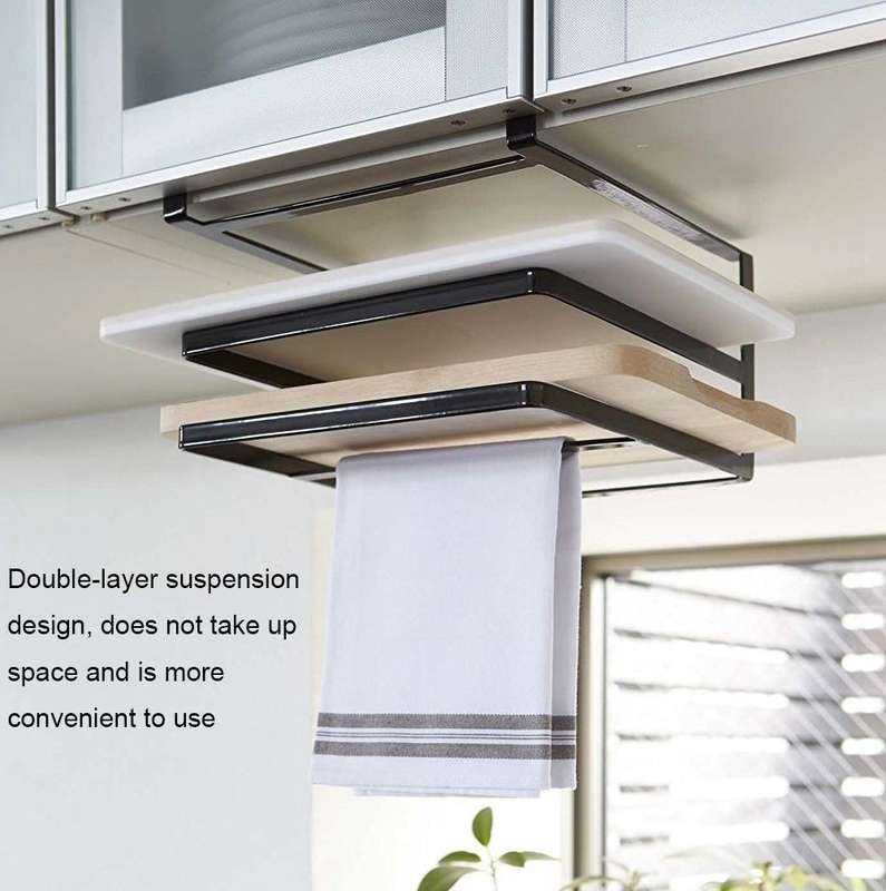 Double-layer Punch-free Kitchen Wall-Mounted Cutting Board Rack(White)