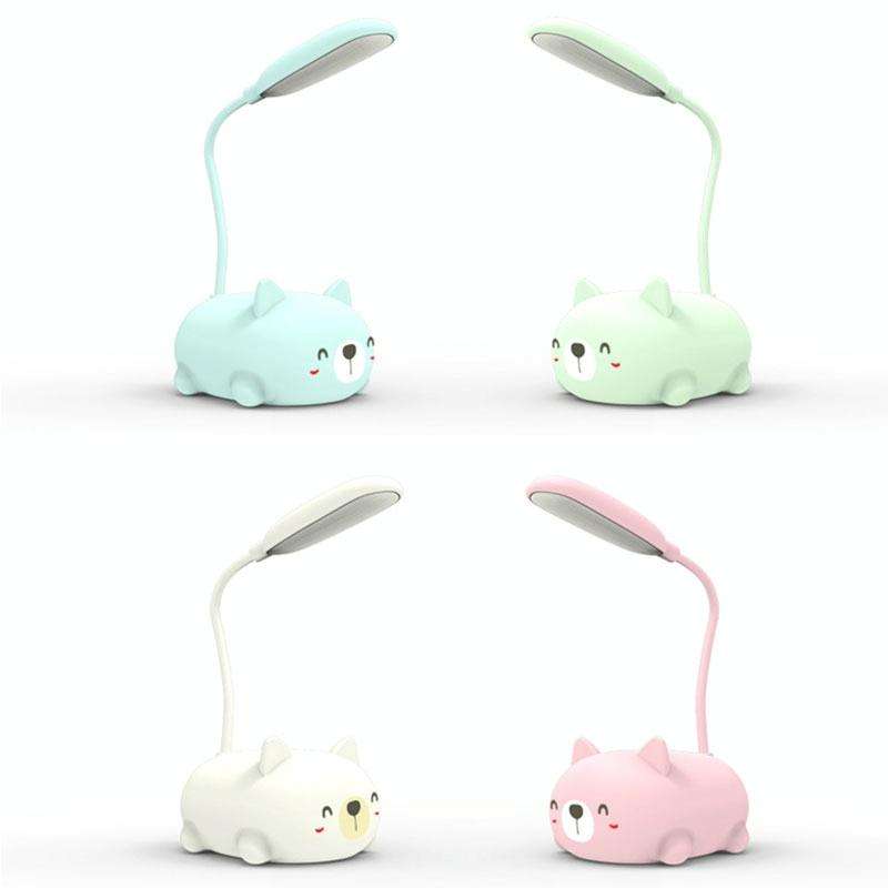 Cartoon Cat Design LED Eye Protection Reading Lamp USB Rechargeable Desk Lamp(White)