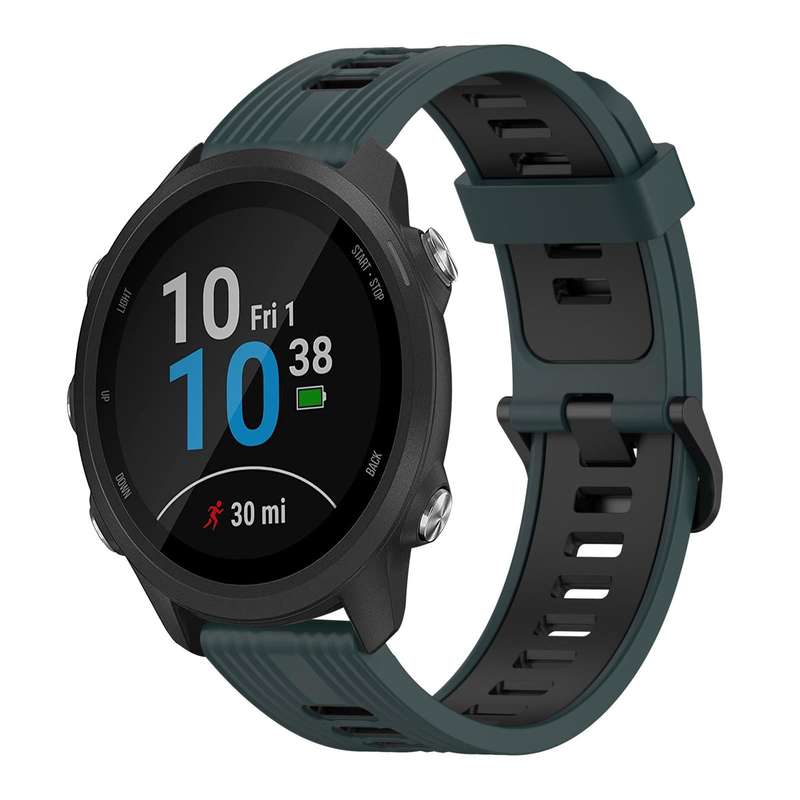For Garmin Forerunner 245 20mm Vertical Pattern Two-Color Silicone Watch Band(Olive Green + Black)