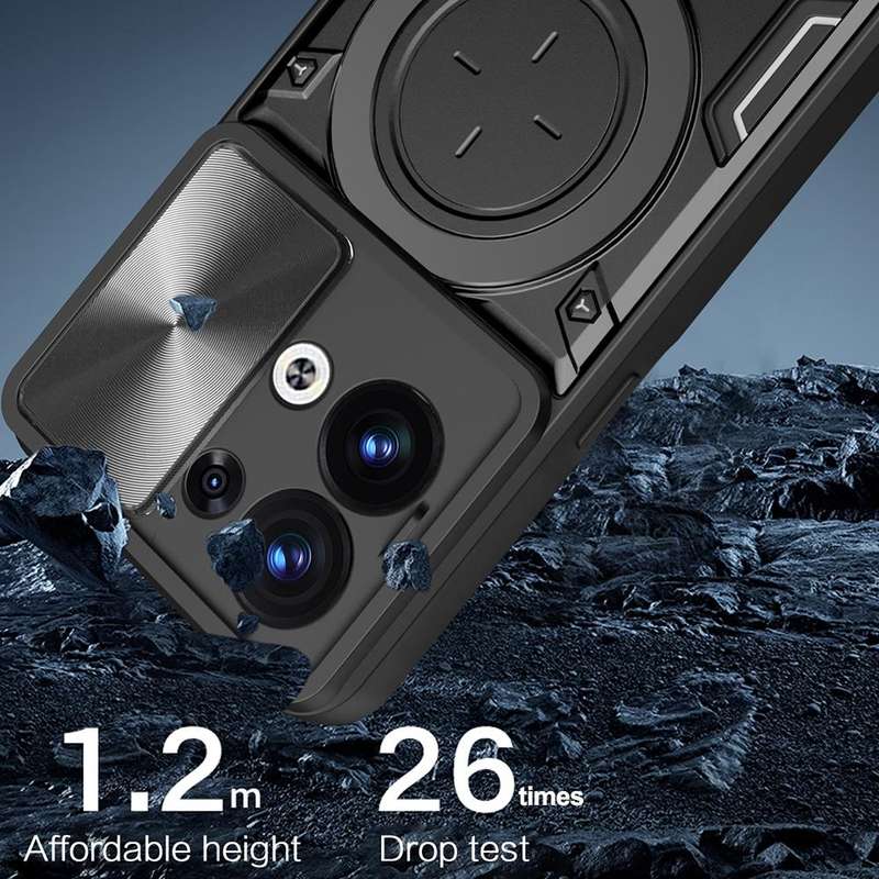 For OPPO Reno8 5G CD Texture Sliding Camshield Magnetic Holder Phone Case(Silver)