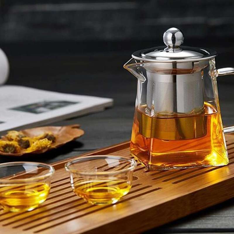 Stainless Steel Clear Heat Resistant Glass Filter Tea Pot, Capacity: 750ml