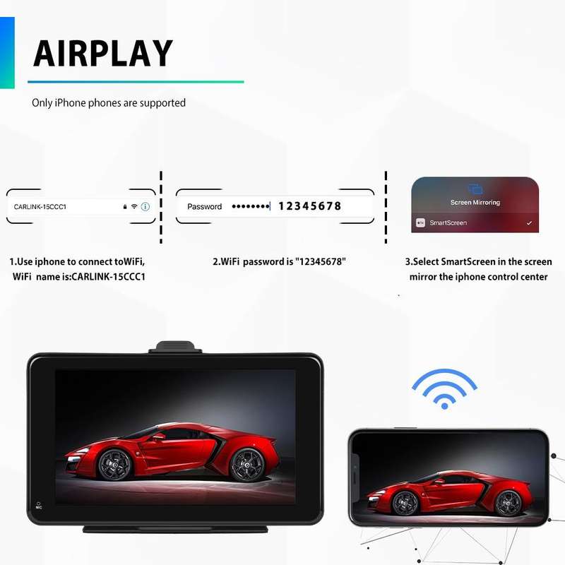 A3135 7 Inches HD Wired Smart Screen With Wireless CarPlay + Android Auto + Android Without Camera