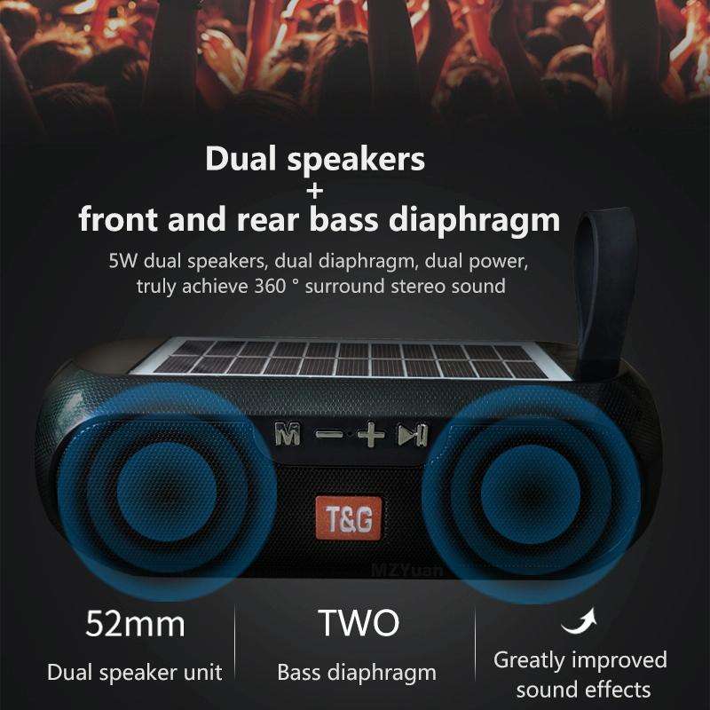 T&G TG182 Portable Column Wireless Stereo Music Box Solar Power waterproof USB AUX FM radio super...
