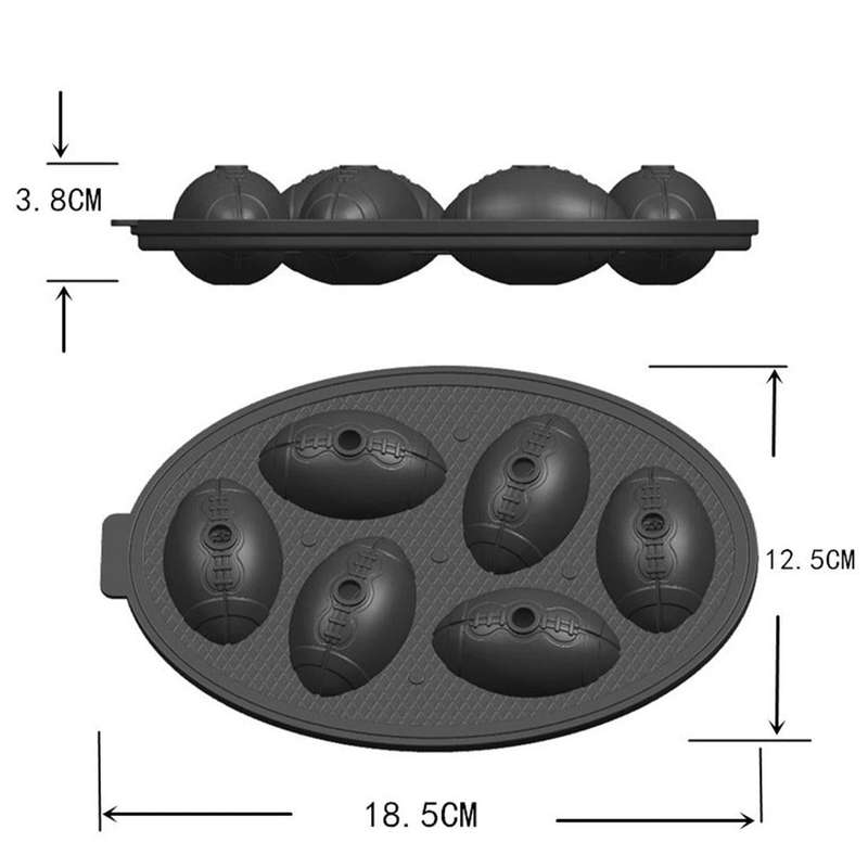 Rugby Shape 3D Ice Cube Mold Maker Bar Party Silicone Trays Chocolate Mold Kitchen Tool (Black)