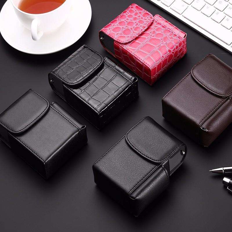 PU Leather Cigarette Case Lighter Case Business Card Case(100 Pattern Black)