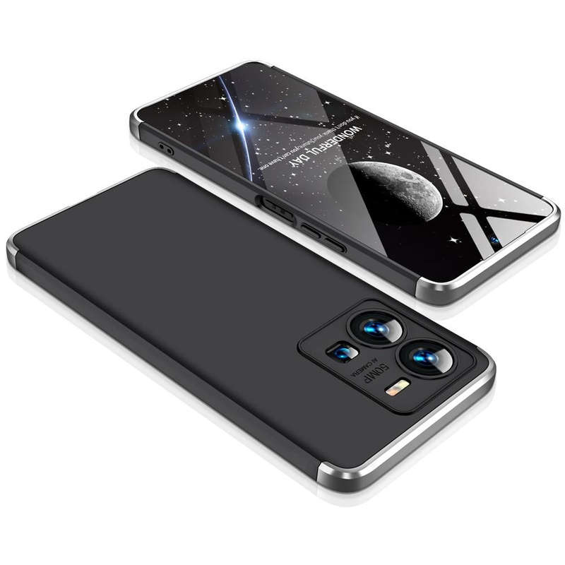 For vivo Y35 2022 GKK Three Stage Splicing Full Coverage PC Phone Case(Black Silver)