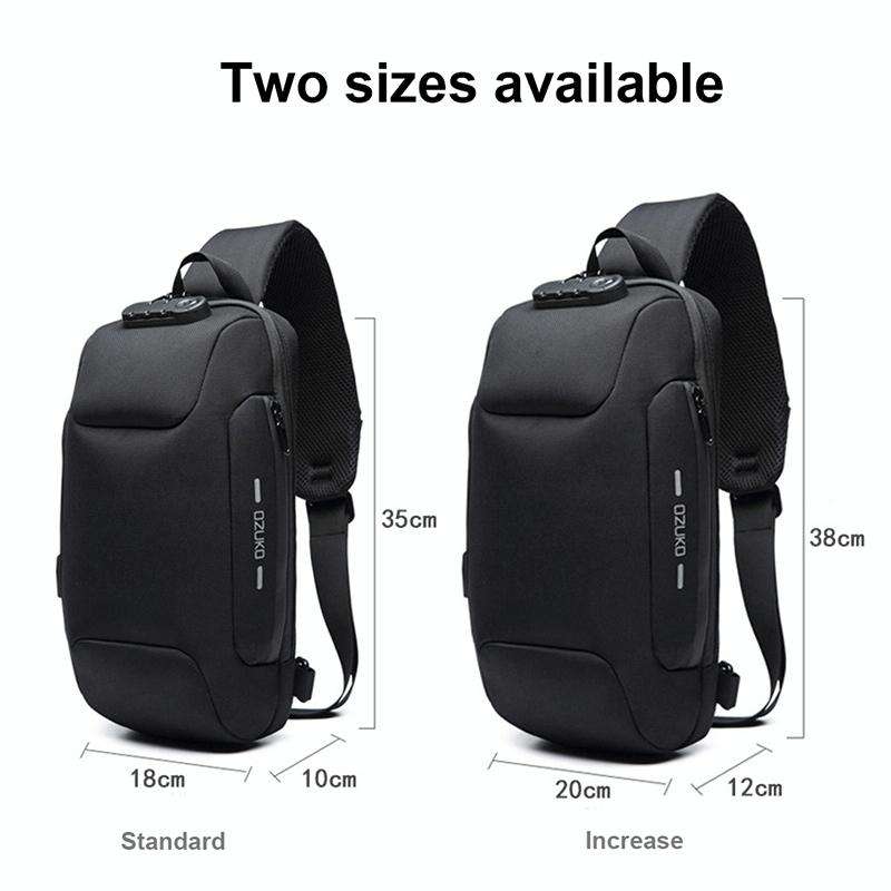 OZUKO 9223 Anti-theft Men Chest Bag Waterproof Crossbody Bag with External USB Charging Port, Sty...