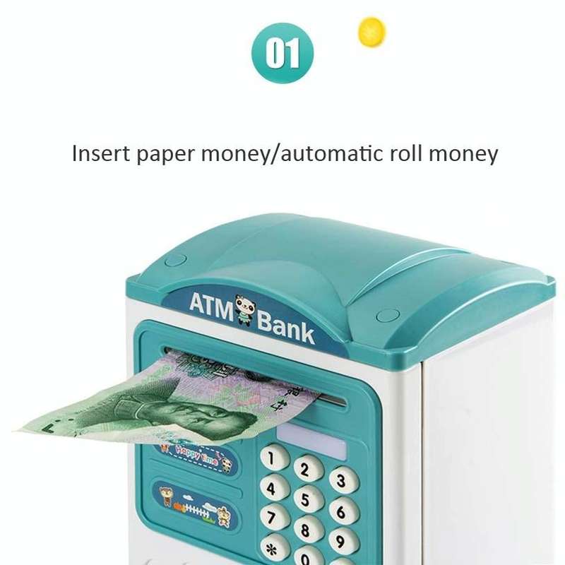 Simulation Password Fingerprint Sensor Unlocking Money Box Automatic Roll Money Safe ATM Piggy Ba...
