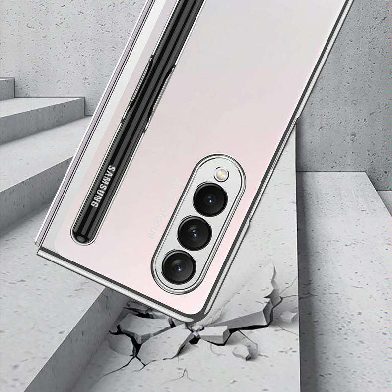 For Samsung Galaxy Z Fold3 5G GKK Integrated Electroplating + Glass Phone Case with Pen Slot(Black)