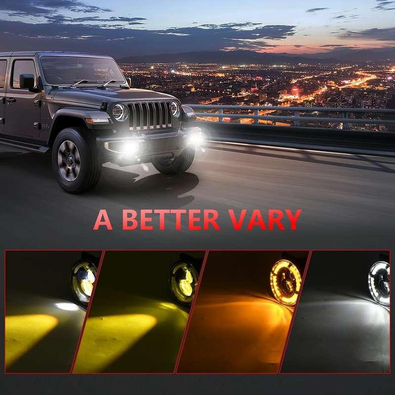 For Jeep Wrangler JK 2 Door 2007-2015 Y4 4 inch 1 Pair Light Guide Dual Lens Fog Light(Yellow White)